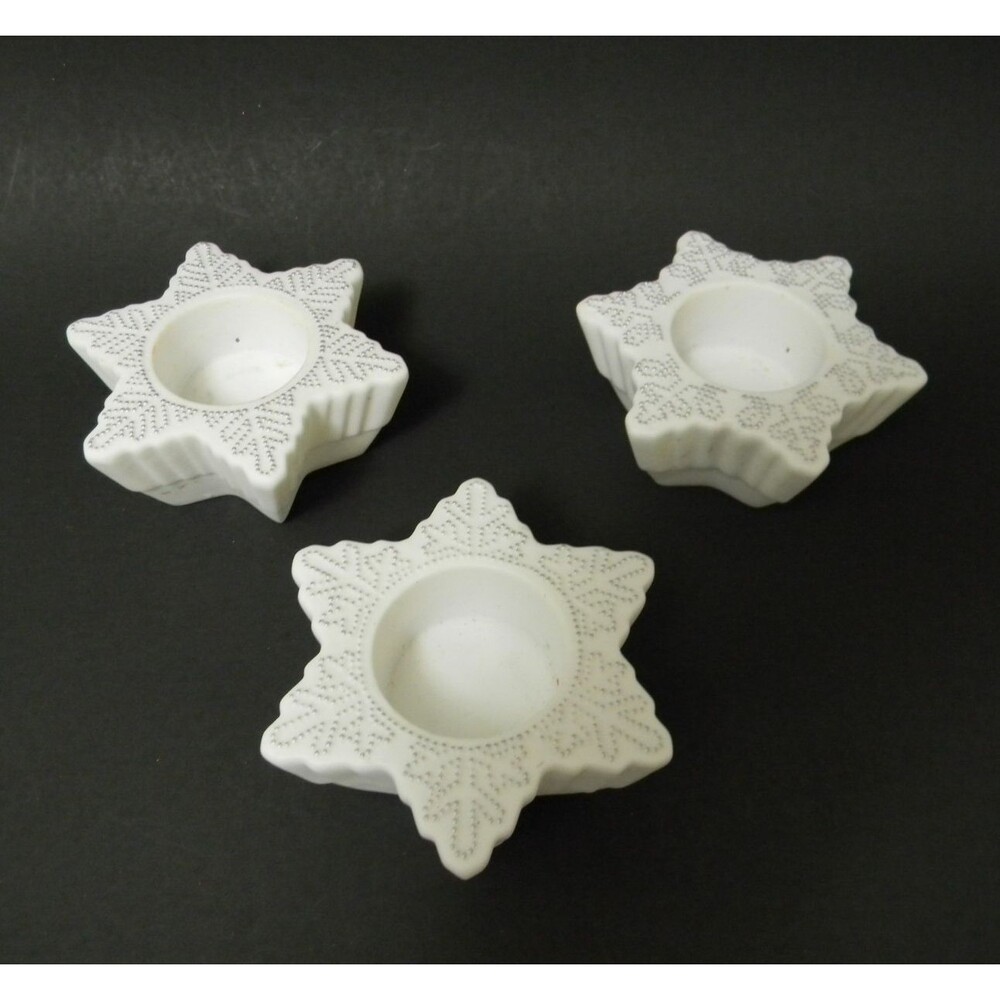 Set of 3 PartyLite Snow Drifters Tealight Holders Candle snowflakes White No Box